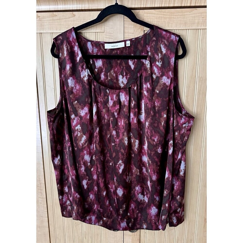 NWOT Sejour Maroon Purple Print Plus Sized 18W Sleeveless Tank Blouse Shell